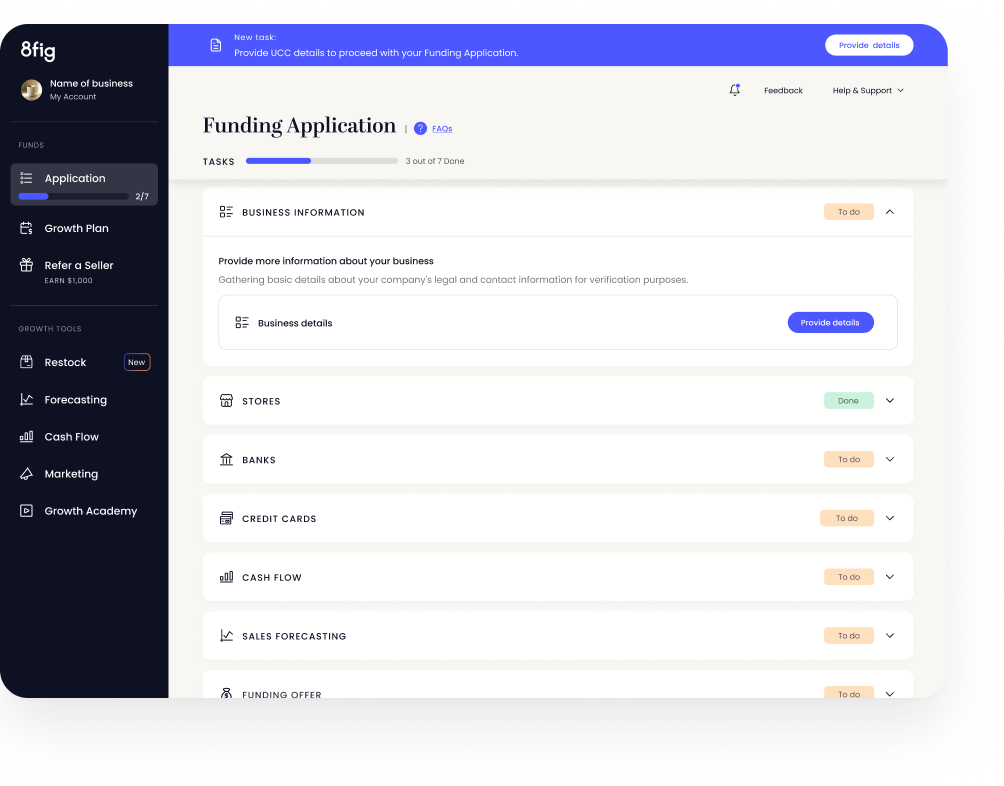 8fig funding application screen
