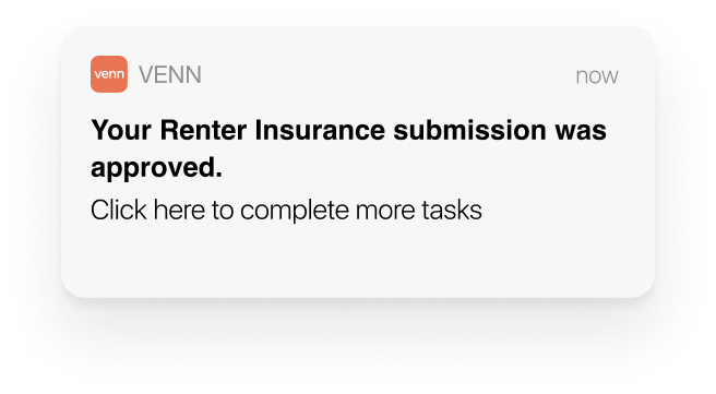 Venn notification: Renter Insurance approved