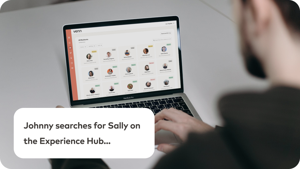 Johnny searches for Sally on the Experience Hub