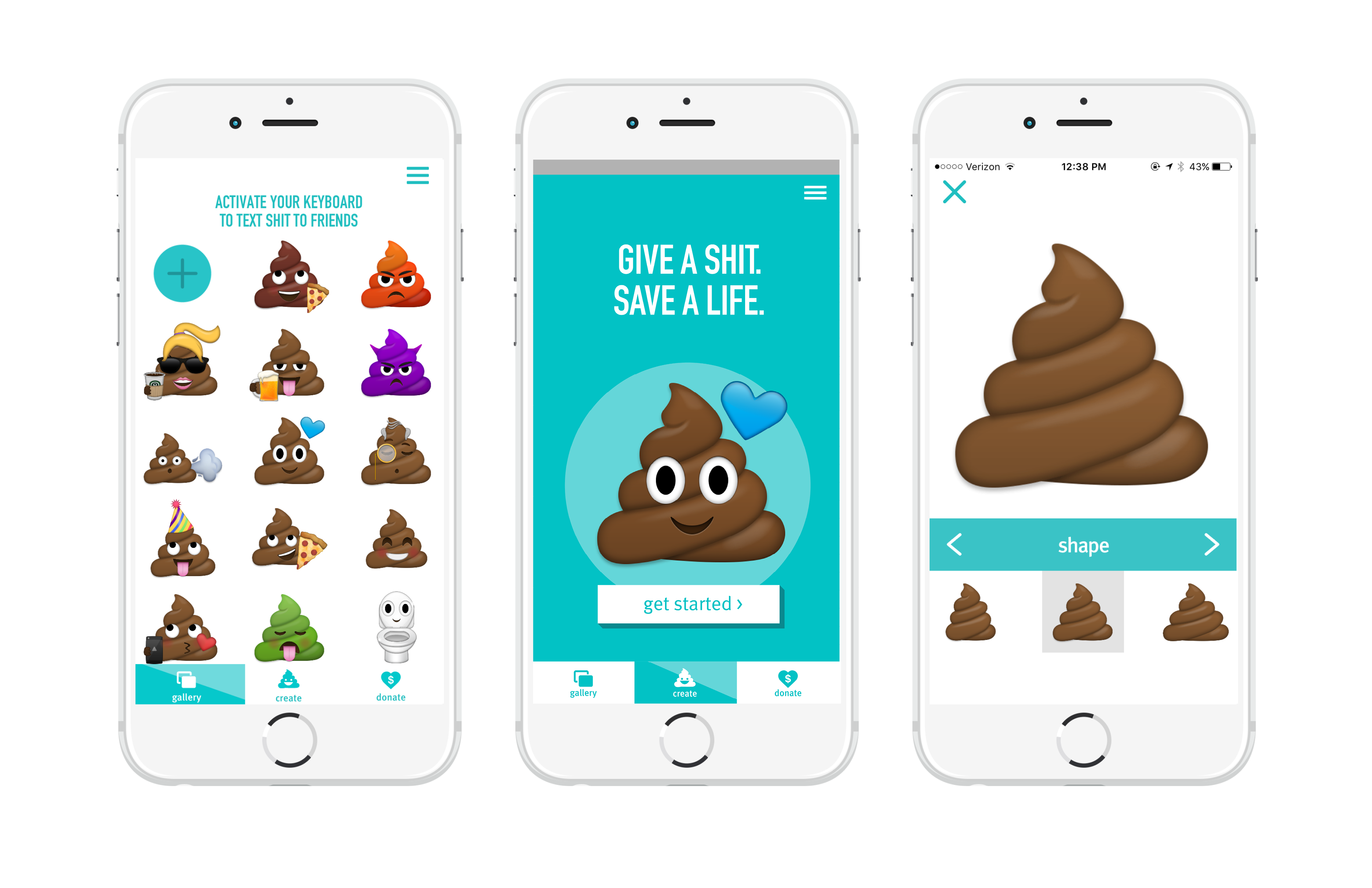 Give a Shit app screens