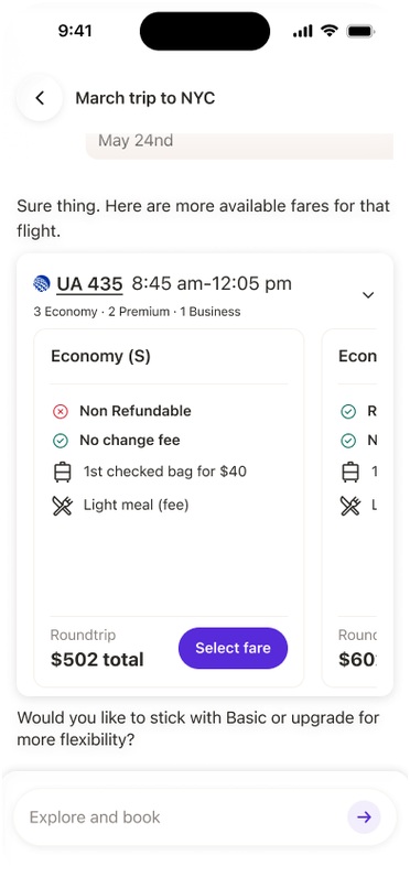 Fares compared side by side
