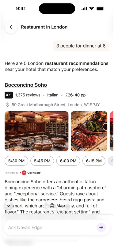 A restaurant recommendation and booking inside the conversation